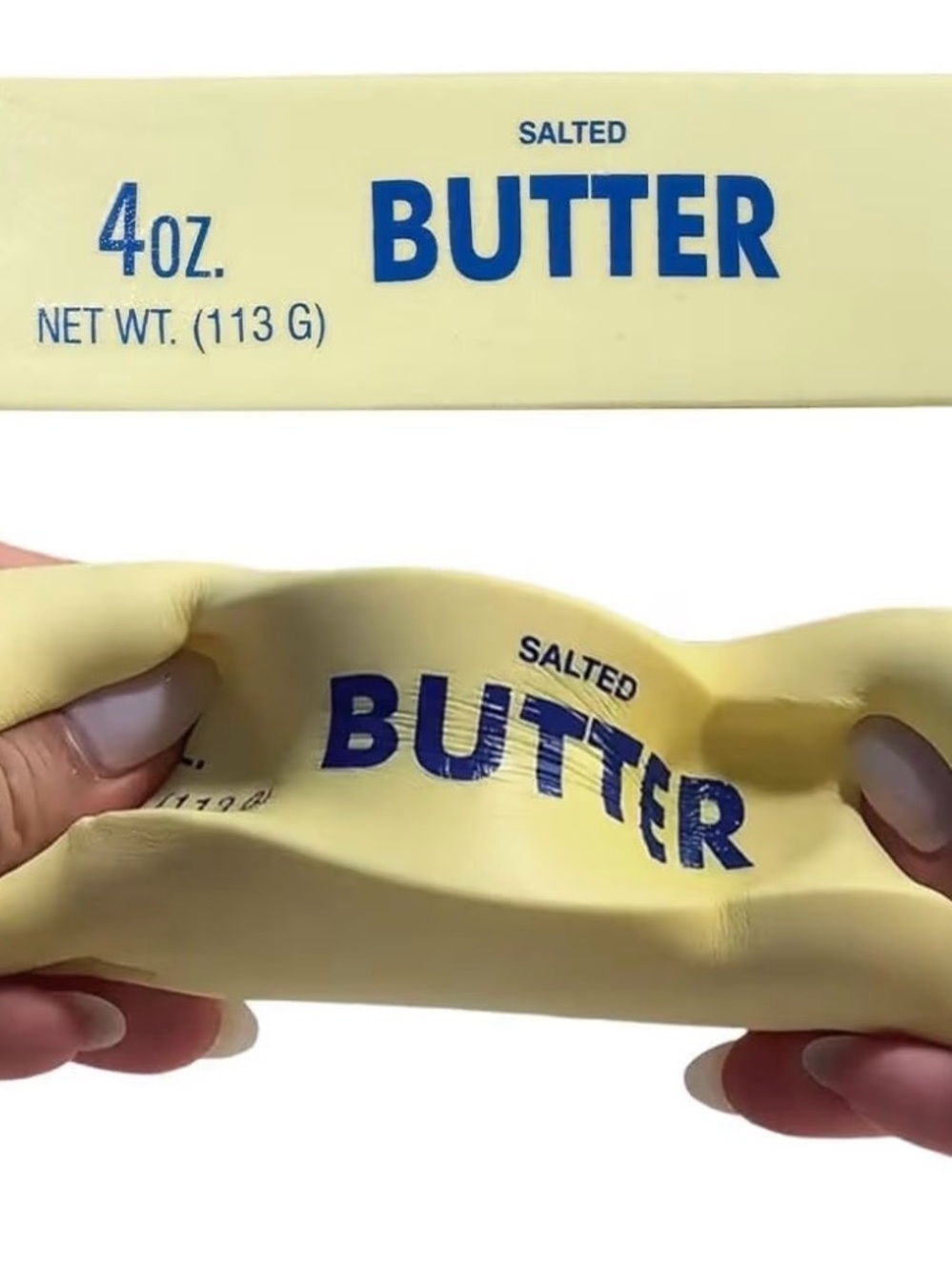 Butter Pale Yellow Squeeze Stress Toy with Blue Print
